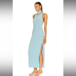 Norma Kamali Halter Turtleneck side slit gown